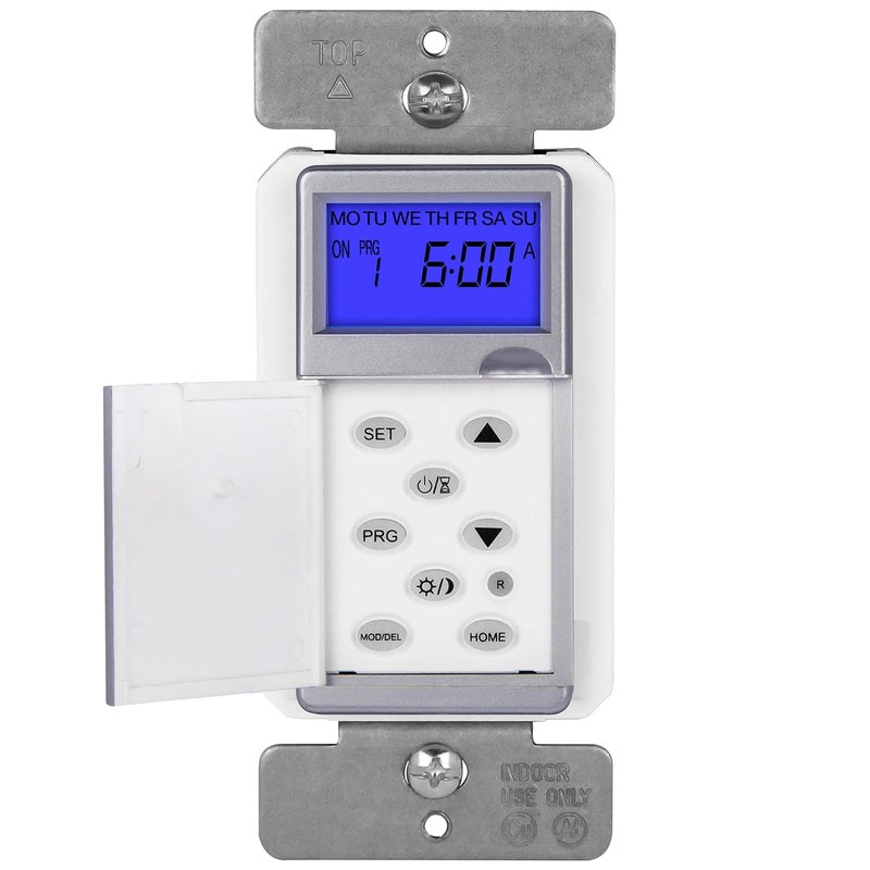 TOPGREENER Digital Astronomic Timer Switch, 7-Day Programmable Sunrise Sunset, Single Pole or 3-Way, Neutral Wire Required, 120VAC, UL Listed, TGT01-H-SV, Silver - Image 1